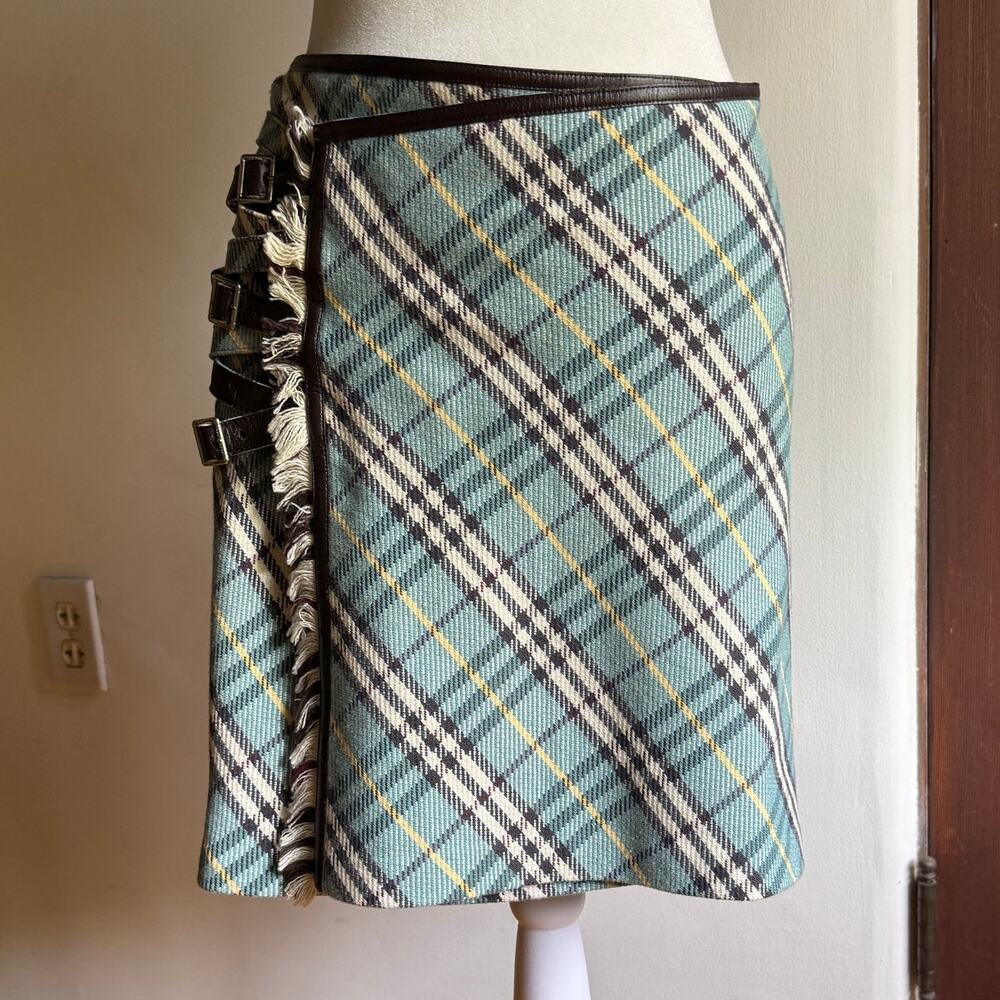 Rare Y2K Vintage Burberry Blue Label Sky Blue Novacheck Kilt Wrap Skirt Japan 36